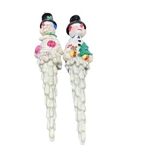 Vintage Set 2 Snowman Icicle Ornaments Christmas Winter Hanging Decorations